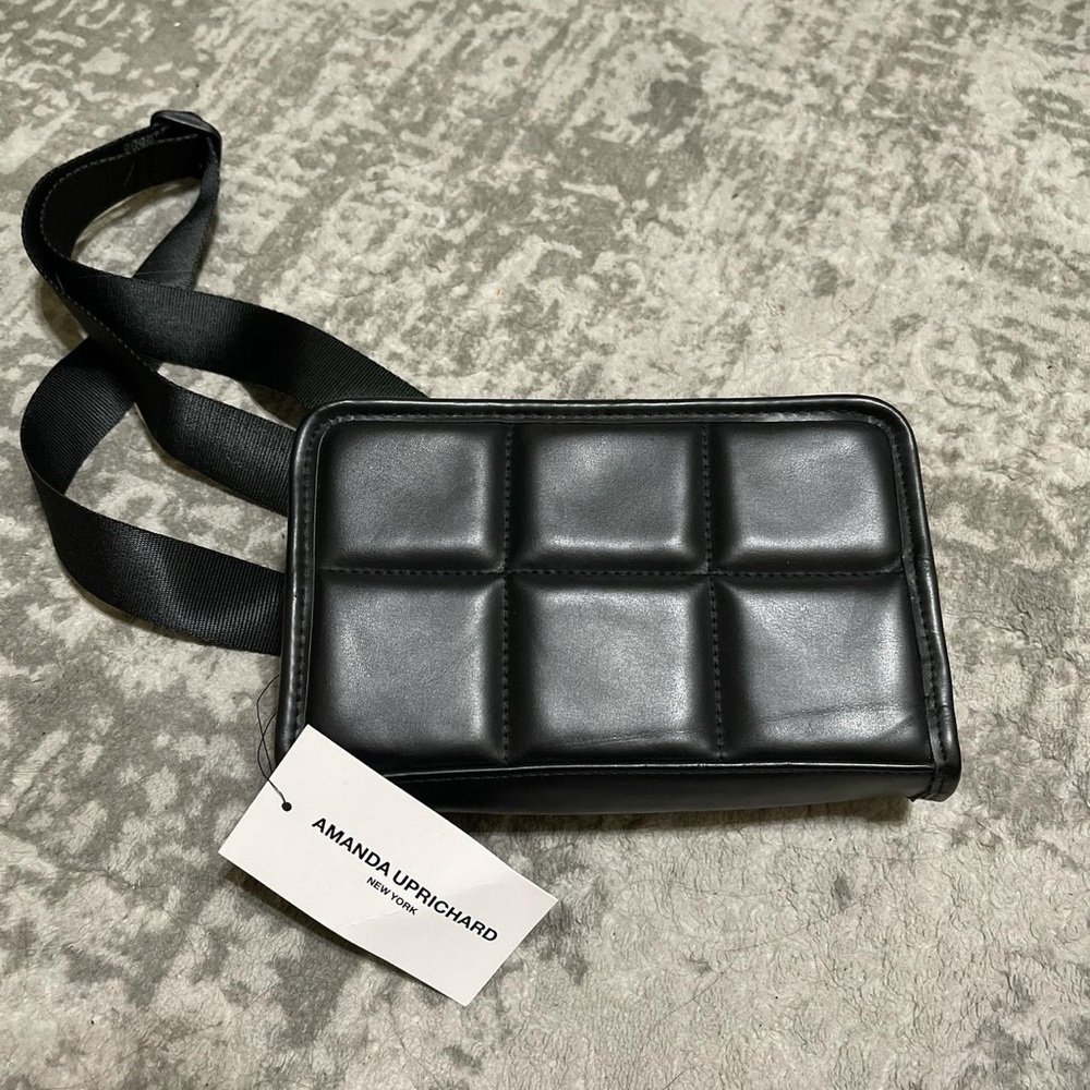 Amanda Uprichard Black Vegan Leather Quilted Fanny Pack Belt Bag